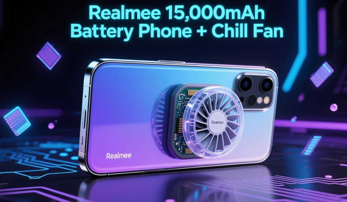 Realme concept smartphone with a 15,000mAh battery, ultra-slim design, and claim of lasting up to 3 months on a single charge.”